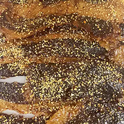 Close up image of LJ's Jerky Hot Garlic flavor.