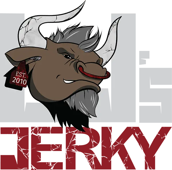 LJ's Jerky logo of a stylized angry bull above the words LJ's and Jerky.